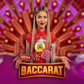 Mega Baccarat online game logo by Pragmatic Play on instantcasinoo.eu