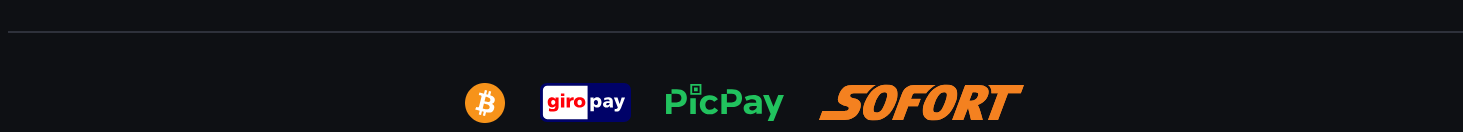 Casino payment methods banner featuring Bitcoin, giropay, PicPay, and Sofort logos on a dark background.